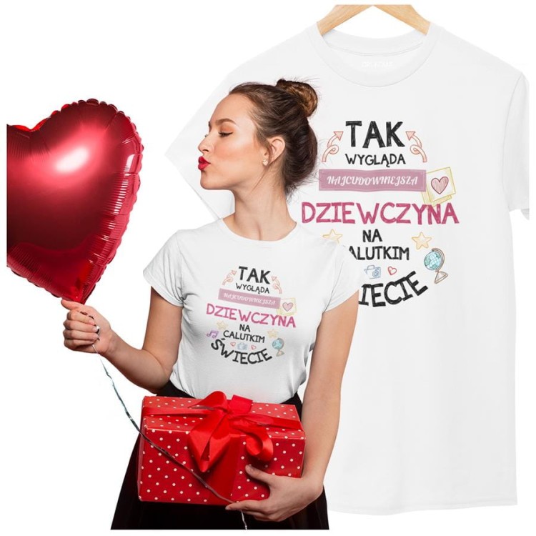 Koszulka dla Dziewczyny w zestawie z kubkiem z nadrukiem Tak wygląda najcudowniejsza Dziewczyna na calutkim świecie w kolorze białym (1).jpg