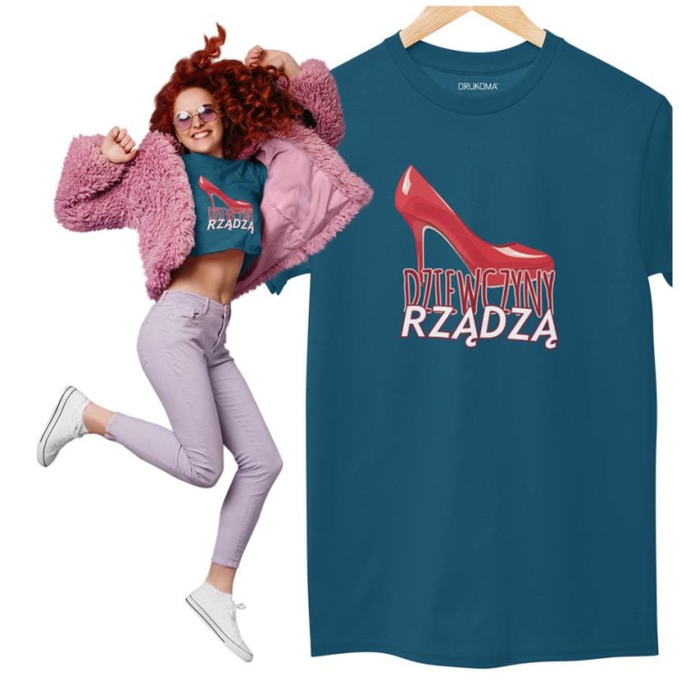 KOSZULKA DLA DZIEWCZYNY NA WALENTYNKI PREZENT DZIEWCZYNY RZĄDZĄ KOLOR PETROL BLUE (1).jpg