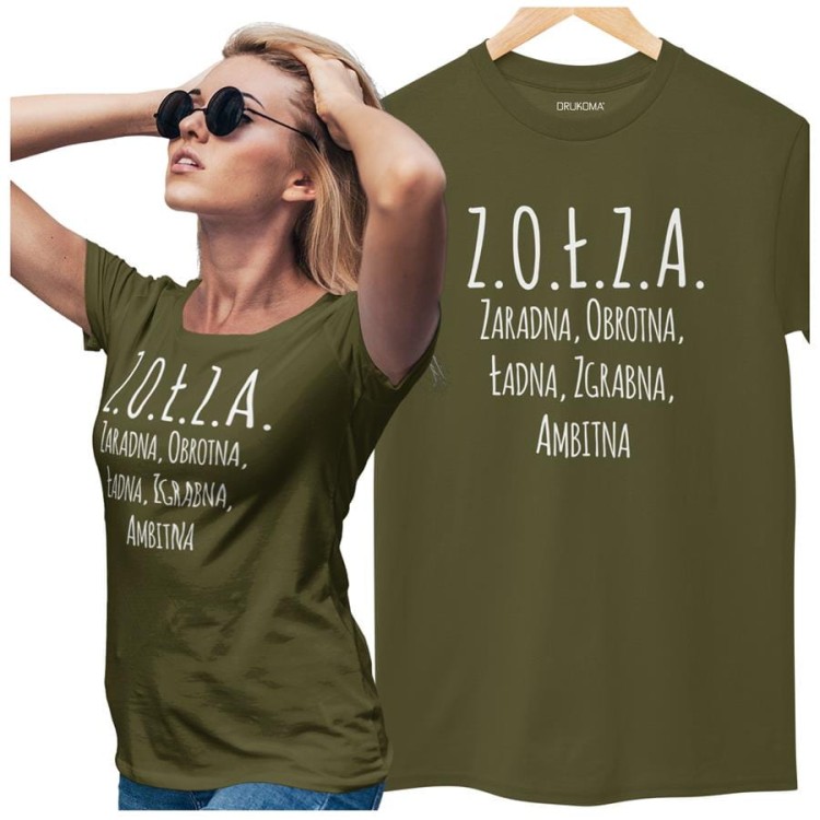 KOSZULKA DLA DZIEWCZYNY NA WALENTYNKI PREZENT Z.O.Ł.Z.A. KOLOR KHAKI (1).jpg