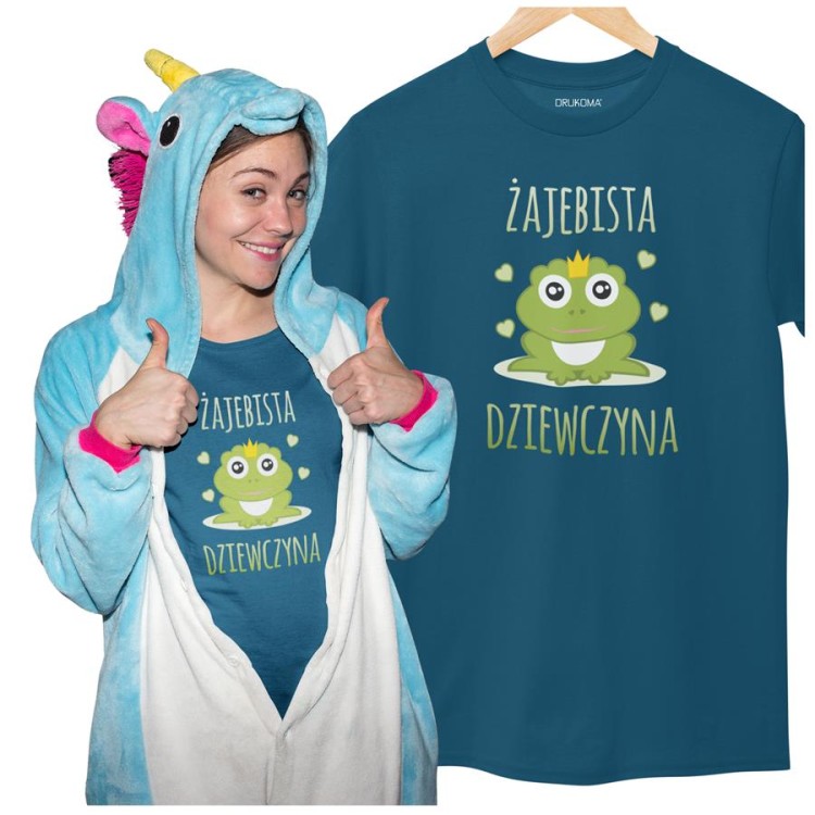 KOSZULKA DLA DZIEWCZYNY NA WALENTYNKI PREZENT ŻAJEBISTA DZIEWCZYNA  KOLOR PETROL BLUE (1).jpg