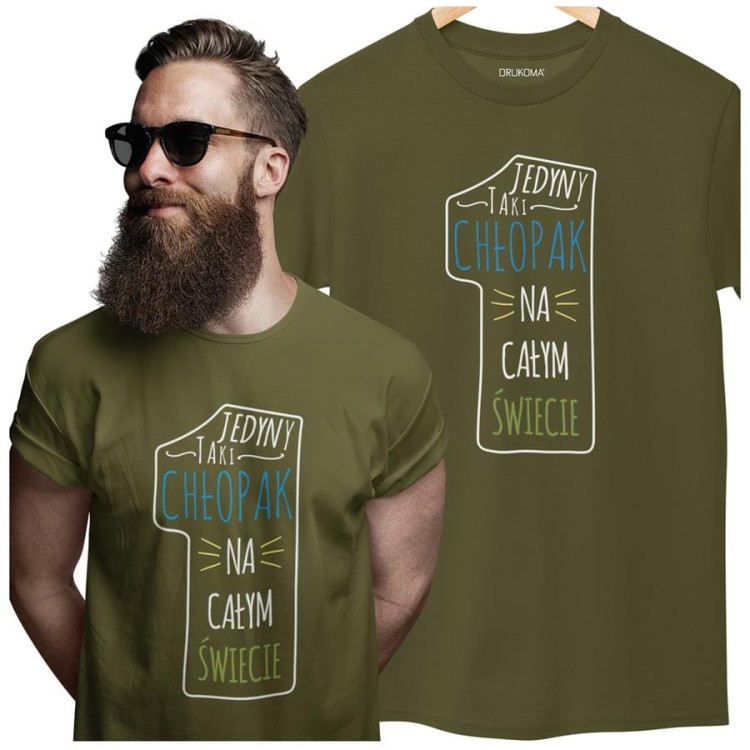 KOSZULKA NA WALENTYNKI PREZENT DLA CHŁOPAKA JEDYNY TAKI CHŁOPAK NA CAŁYM ŚWIECIE KOLOR KHAKI (1).jpg