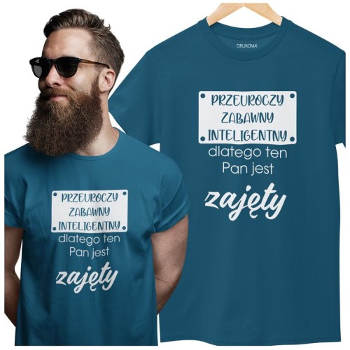 KOSZULKA NA WALENTYNKI PREZENT DLA CHŁOPAKA PRZEUROCZY ZABAWNY INTELIGENTNY, DLATEGO TEN PAN JEST JUŻ ZAJĘTY KOLOR PETROL BLUE (2).jpg
