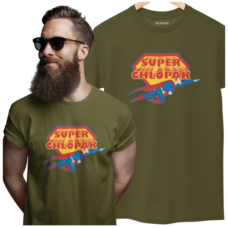 KOSZULKA NA WALENTYNKI PREZENT DLA CHŁOPAKA SUPER CHŁOPAK  KOLOR KHAKI (1).jpg