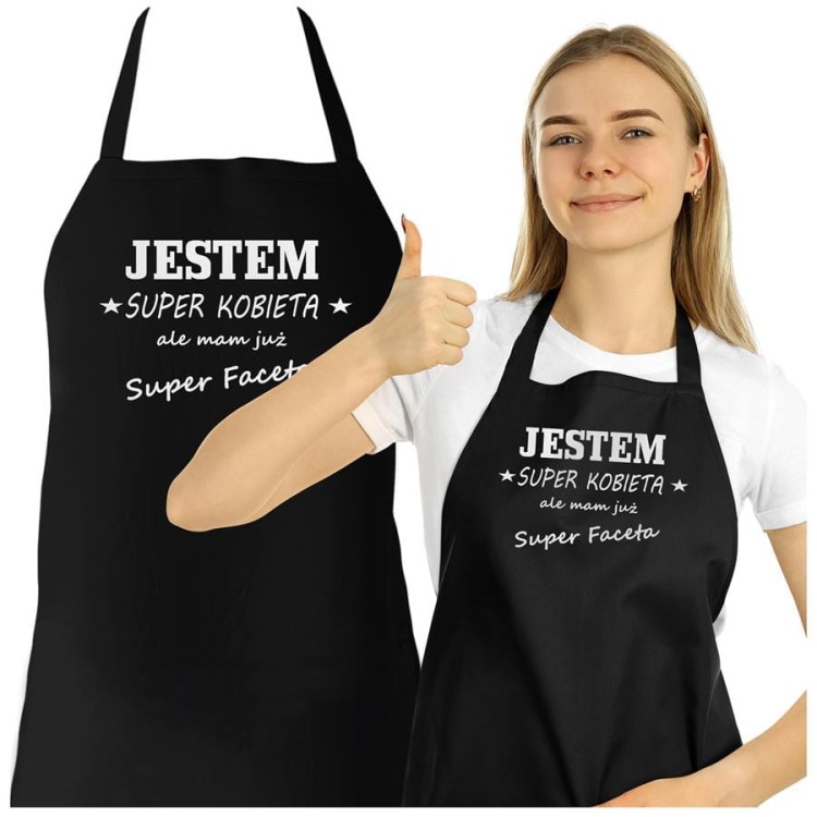 FARTUCH DLA DZIEWCZYNY ŻONY PREZENT NA WALENTYNKI JESTEM SUPER KOBIETĄ, ALE MAM JUŻ SUPER FACETA.jpg