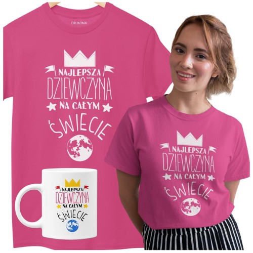 Koszulka dla Dziewczyny w zestawie z kubkiem z nadrukiem Najlepsza Dziewczyna na całym świecie w kolorze różowym (3).jpg