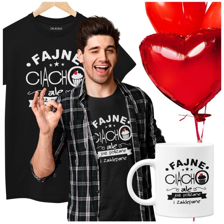 Koszulka dla Chłopaka w zestawie z kubkiem z nadrukiem FAJNE CIACHO, ALE JUŻ POLIZANE I ZAKLEPANE KOLOR CZARNY (2).jpg