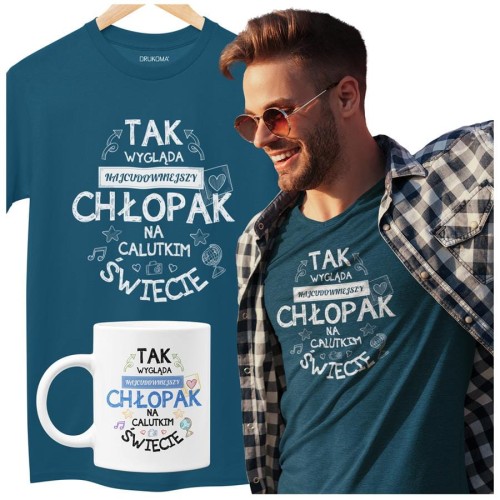 Koszulka dla Chłopaka w zestawie z kubkiem z nadrukiem Tak wygląda najcudowniejszy Chłopak na calutkim świecie w kolorze petrol blue (1).jpg