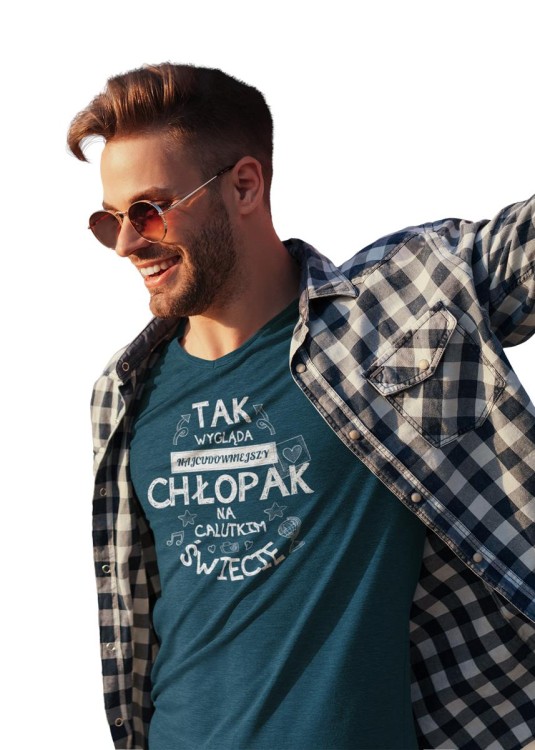 Koszulka dla Chłopaka w zestawie z kubkiem z nadrukiem Tak wygląda najcudowniejszy Chłopak na calutkim świecie w kolorze petrol blue (3).jpg