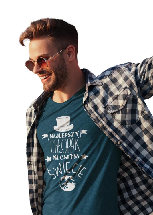Koszulka dla Chłopaka w zestawie z kubkiem z nadrukiem Najlepszy Chłopak na całym świecie w kolorze petrol blue (3).jpg