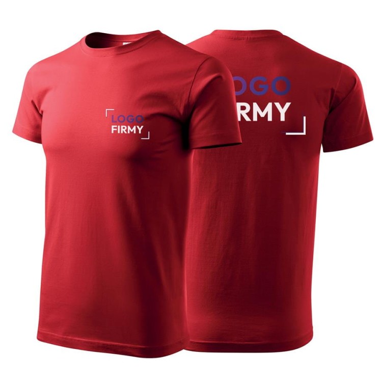 Koszulka czerwona z krótkim rękawem z logo na sercu i plecach męska z nadrukiem logo firmy 160g BASIC129 kolor 07 koszulka krótki rękaw.jpg