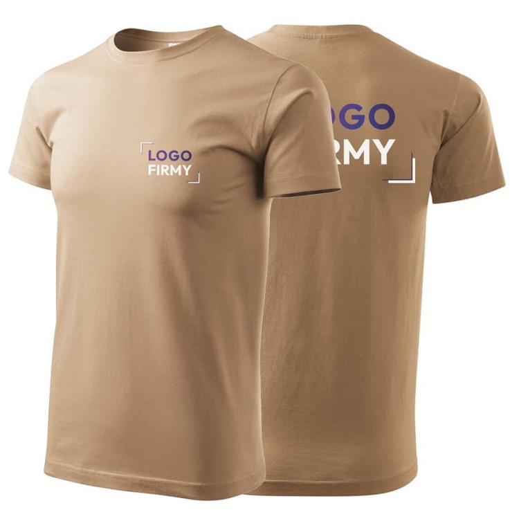 Koszulka piaskowa z krótkim rękawem z logo na sercu i plecach męska z nadrukiem logo firmy 160g BASIC129 kolor 08 koszulka krótki rękaw.jpg