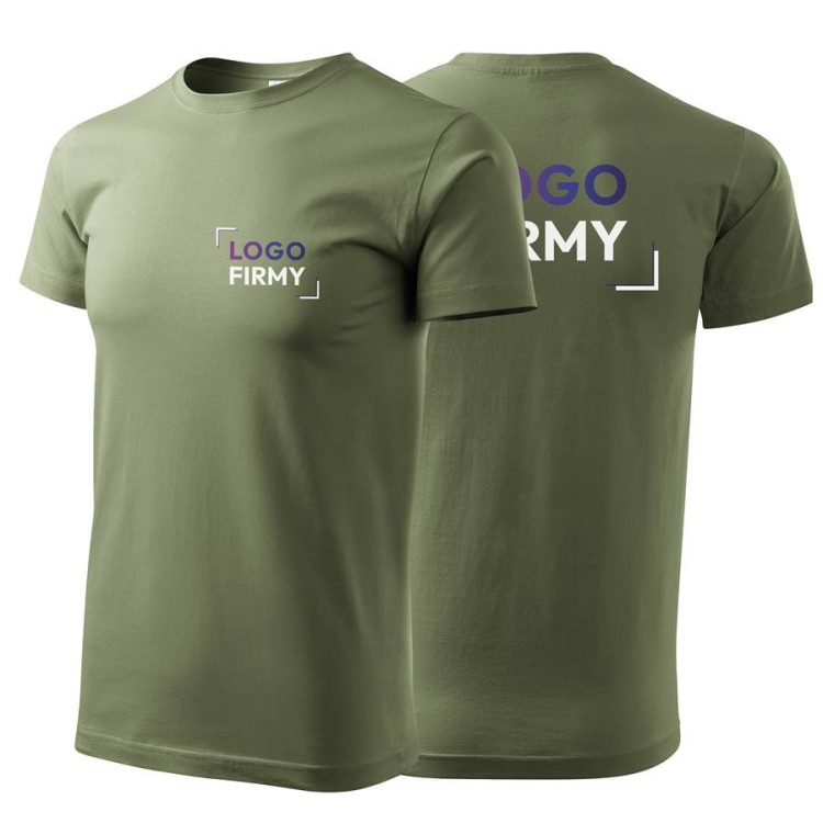 Koszulka khaki z krótkim rękawem z logo na sercu i plecach męska z nadrukiem logo firmy 160g BASIC129 kolor 09 koszulka krótki rękaw.jpg