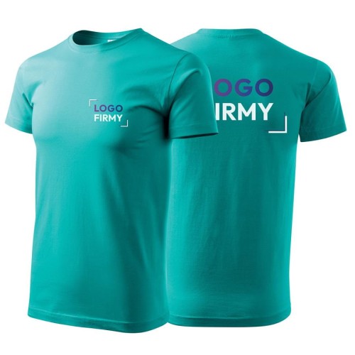 Koszulka szmaragdowa z krótkim rękawem z logo na sercu i plecach męska z nadrukiem logo firmy 160g BASIC129 kolor 19 koszulka krótki rękaw.jpg