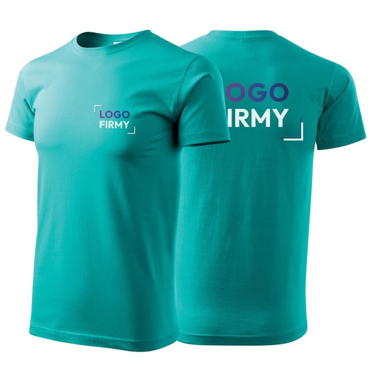 Koszulka szmaragdowa z krótkim rękawem z logo na sercu i plecach męska z nadrukiem logo firmy 160g BASIC129 kolor 19 koszulka krótki rękaw.jpg