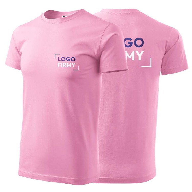 Koszulka różowa z krótkim rękawem z logo na sercu i plecach męska z nadrukiem logo firmy 160g BASIC129 kolor 30 koszulka krótki rękaw.jpg