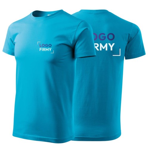 Koszulka turkusowa z krótkim rękawem z logo na sercu i plecach męska z nadrukiem logo firmy 160g BASIC129 kolor 44 koszulka krótki rękaw.jpg