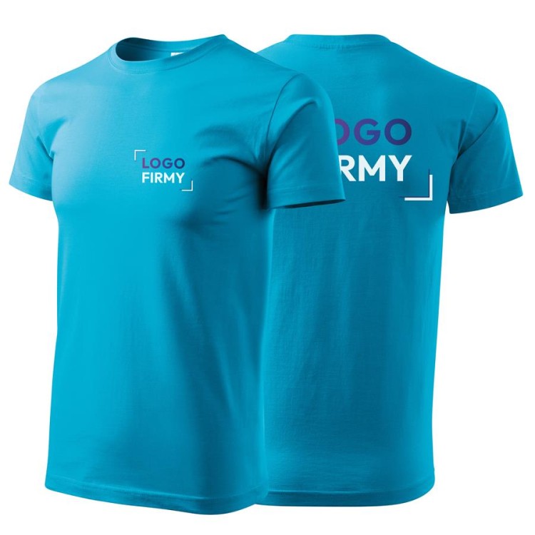 Koszulka turkusowa z krótkim rękawem z logo na sercu i plecach męska z nadrukiem logo firmy 160g BASIC129 kolor 44 koszulka krótki rękaw.jpg