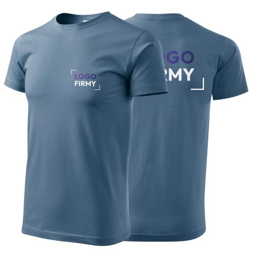 Koszulka denim z krótkim rękawem z logo na sercu i plecach męska z nadrukiem logo firmy 160g BASIC129 kolor 60 koszulka krótki rękaw.jpg