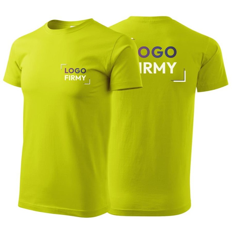Koszulka limetkowa z krótkim rękawem z logo na sercu i plecach męska z nadrukiem logo firmy 160g BASIC129 kolor 62 koszulka krótki rękaw.jpg