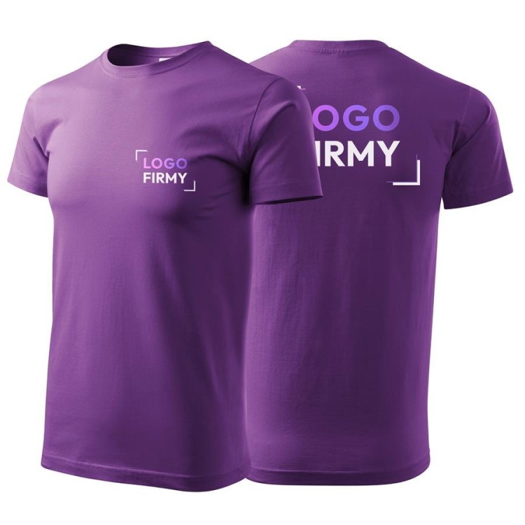Koszulka fioletowa z krótkim rękawem z logo na sercu i plecach męska z nadrukiem logo firmy 160g BASIC129 kolor 64 koszulka krótki rękaw.jpg