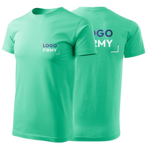 Koszulka miętowa z krótkim rękawem z logo na sercu i plecach męska z nadrukiem logo firmy 160g BASIC129 kolor 95 koszulka krótki rękaw.jpg