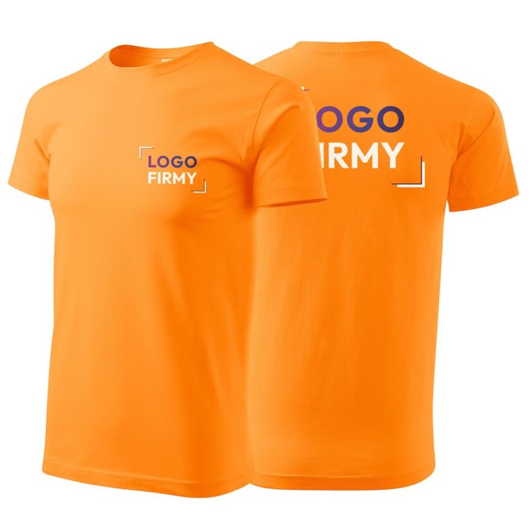 Koszulka mandarynkowa z krótkim rękawem z logo na sercu i plecach męska z nadrukiem logo firmy 160g BASIC129 kolor A2 koszulka krótki rękaw.jpg