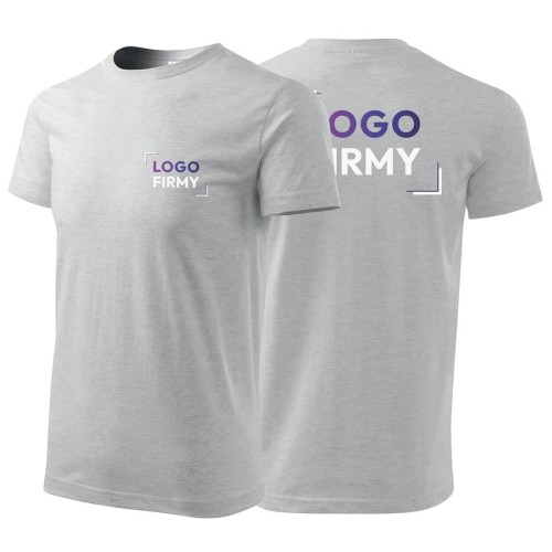 Koszulka jasnoszary melanż z krótkim rękawem z logo na sercu i plecach męska z haftem nadrukiem logo firmy 160g BASIC129 kolor 03 koszulka kró.jpg