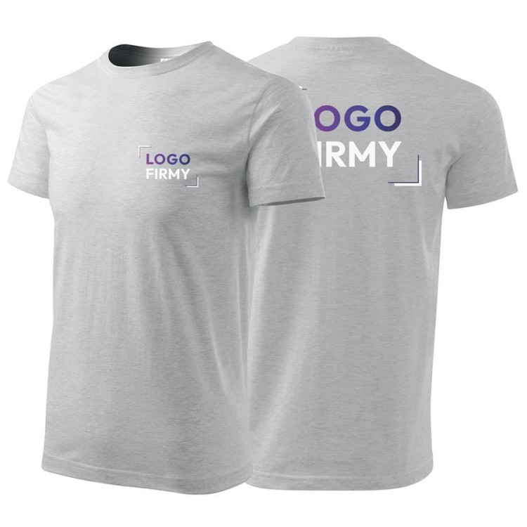 Koszulka jasnoszary melanż z krótkim rękawem z logo na sercu i plecach męska z haftem nadrukiem logo firmy 160g BASIC129 kolor 03 koszulka kró.jpg