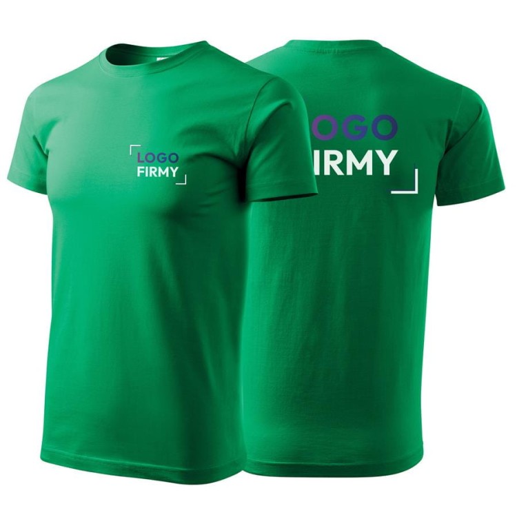 Koszulka zieleń trawy z krótkim rękawem z logo na sercu i plecach męska z nadrukiem logo firmy 160g BASIC129 kolor 16 koszulka krótki rękaw.jpg