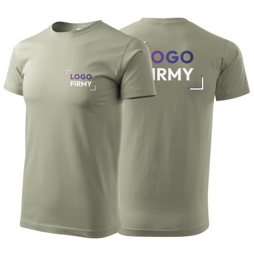 Koszulka jasny khaki z krótkim rękawem z logo na sercu i plecach męska z nadrukiem logo firmy 160g BASIC129 kolor 28 koszulka krótki rękaw.jpg