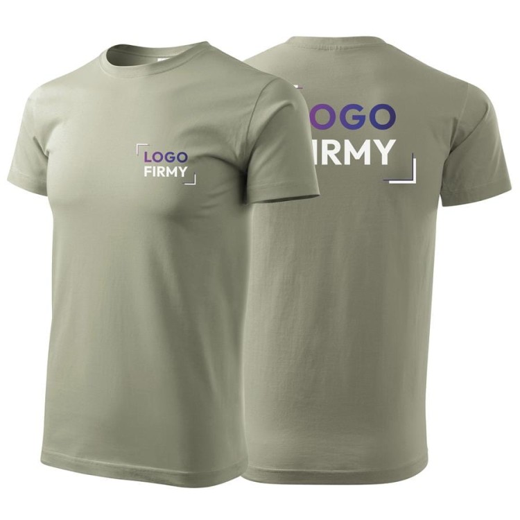 Koszulka jasny khaki z krótkim rękawem z logo na sercu i plecach męska z nadrukiem logo firmy 160g BASIC129 kolor 28 koszulka krótki rękaw.jpg