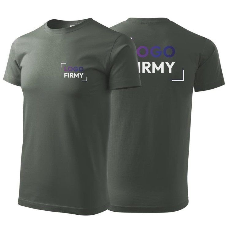 Koszulka ciemny khaki z krótkim rękawem z logo na sercu i plecach męska z nadrukiem logo firmy 160g BASIC129 kolor 67 koszulka krótki rękaw.jpg