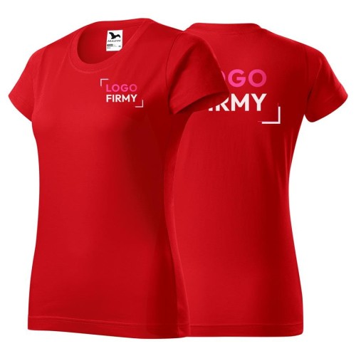 Koszulka czerwona z krótkim rękawem z logo na sercu i plecach damska z nadrukiem logo firmy 160g BASIC134 kolor 07 koszulka krótki rękaw.jpg