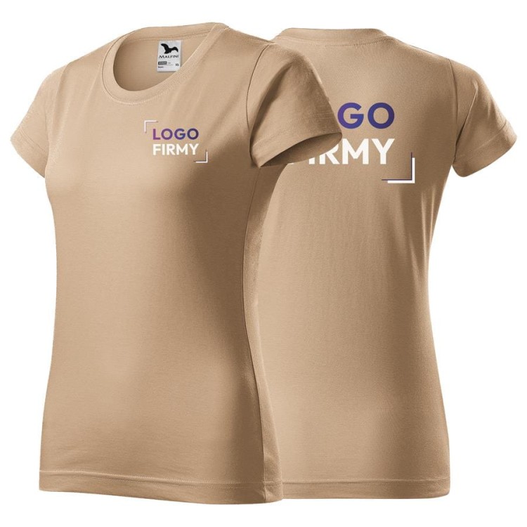 Koszulka piaskowa z krótkim rękawem z logo na sercu i plecach damska z nadrukiem logo firmy 160g BASIC134 kolor 08 koszulka krótki rękaw.jpg