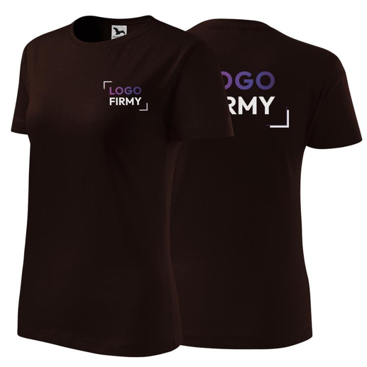 Koszulka kawowa z krótkim rękawem z logo na sercu i plecach damska z nadrukiem logo firmy 160g BASIC134 kolor 27 koszulka krótki rękaw.jpg