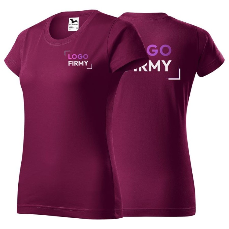 Koszulka fuksjowa z krótkim rękawem z logo na sercu i plecach damska z nadrukiem logo firmy 160g BASIC134 kolor 43 koszulka krótki rękaw.jpg