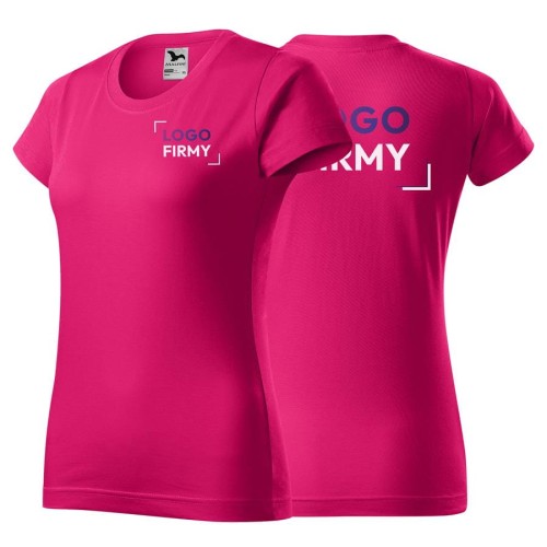 Koszulka malinowa z krótkim rękawem z logo na sercu i plecach damska z nadrukiem logo firmy 160g BASIC134 kolor 63 koszulka krótki rękaw.jpg