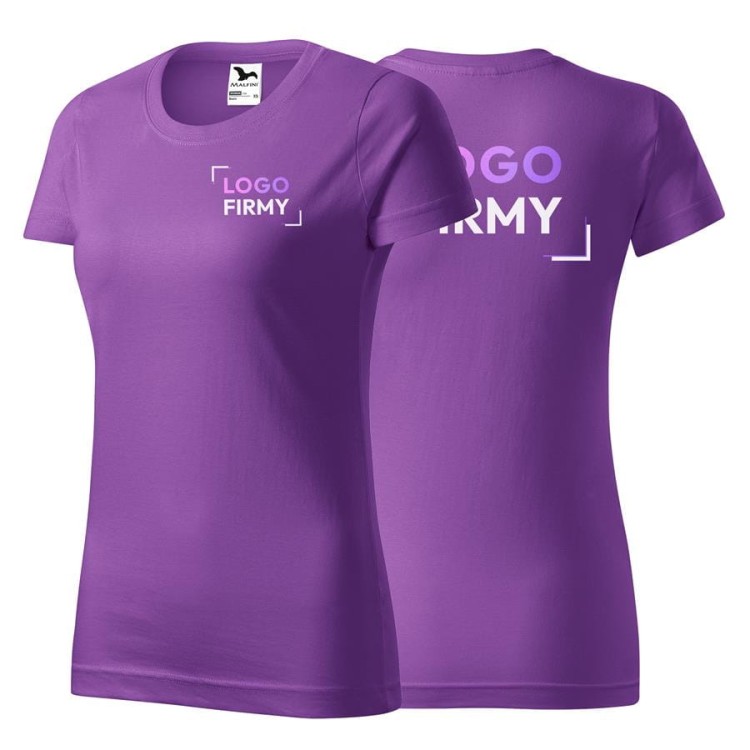 Koszulka fioletowa z krótkim rękawem z logo na sercu i plecach damska z nadrukiem logo firmy 160g BASIC134 kolor 64 koszulka krótki rękaw.jpg