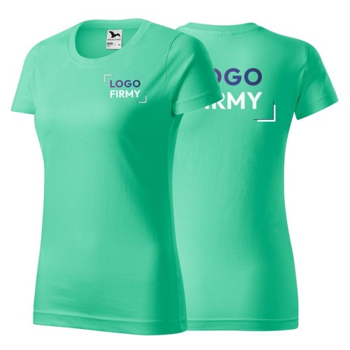 Koszulka miętowa z krótkim rękawem z logo a sercu i plecach damska z nadrukiem logo firmy 160g BASIC134 kolor 95 koszulka krótki rękaw.jpg