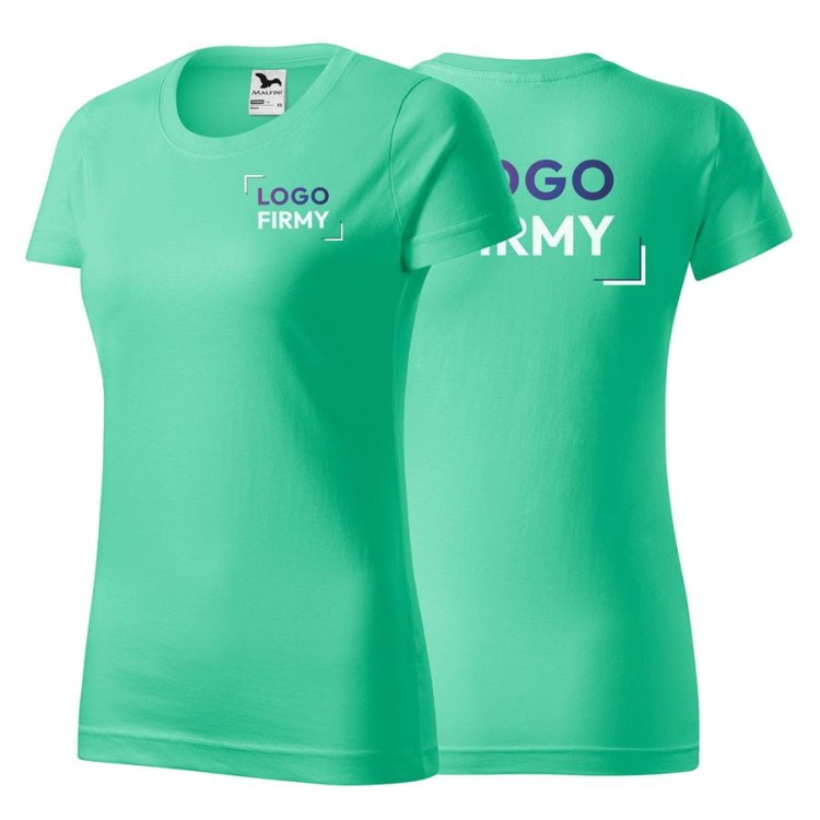 Koszulka miętowa z krótkim rękawem z logo a sercu i plecach damska z nadrukiem logo firmy 160g BASIC134 kolor 95 koszulka krótki rękaw.jpg