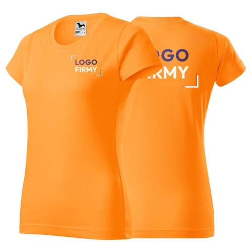 Koszulka mandarynkowa z krótkim rękawem z logo na sercu i plecach damska z nadrukiem logo firmy 160g BASIC134 kolor A2 koszulka krótki rękaw.jpg