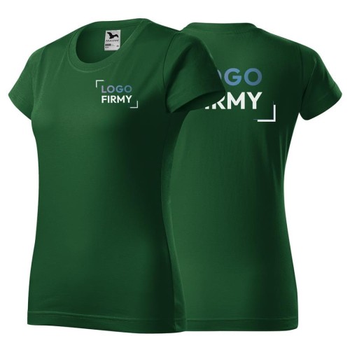 Koszulka zieleń butelkowa z krótkim rękawem z logo na sercu i plecach damska z nadrukiem logo firmy 160g BASIC134 kolor 06 koszulka krótki ręk.jpg