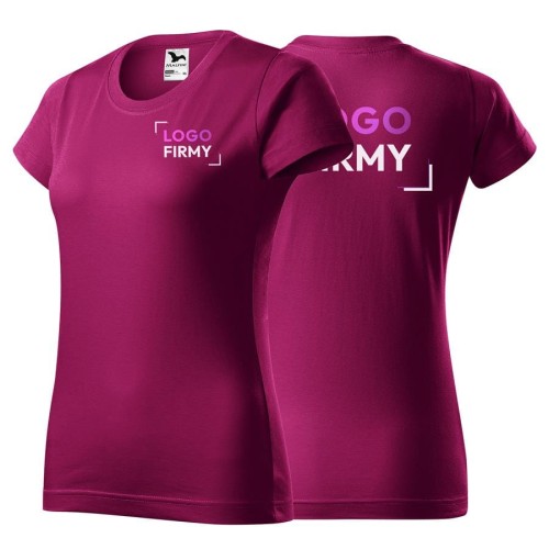Koszulka fuchsia red z krótkim rękawem z logo na sercu i plecach damska z nadrukiem logo firmy 160g BASIC134 kolor 49 koszulka krótki rękaw.jpg