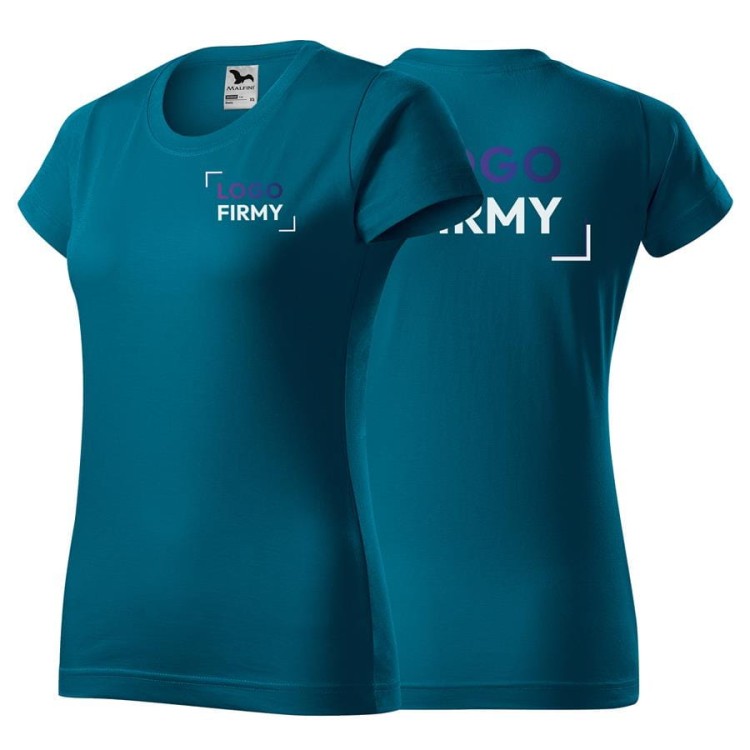 Koszulka petrol blue z krótkim rękawem z logo na sercu i plecach damska z nadrukiem logo firmy 160g BASIC134 kolor 93 koszulka krótki rękaw.jpg