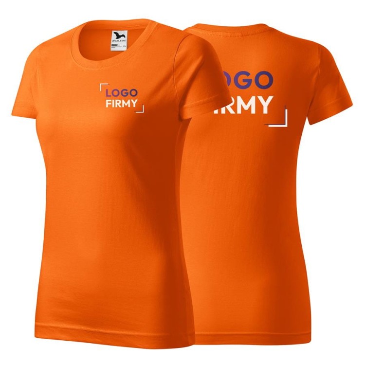 Koszulka pomarańczowa z krótkim rękawem z logo na sercu i plecach damska z haftem nadrukiem logo firmy 160g BASIC134 kolor 11 koszulka krótki.jpg