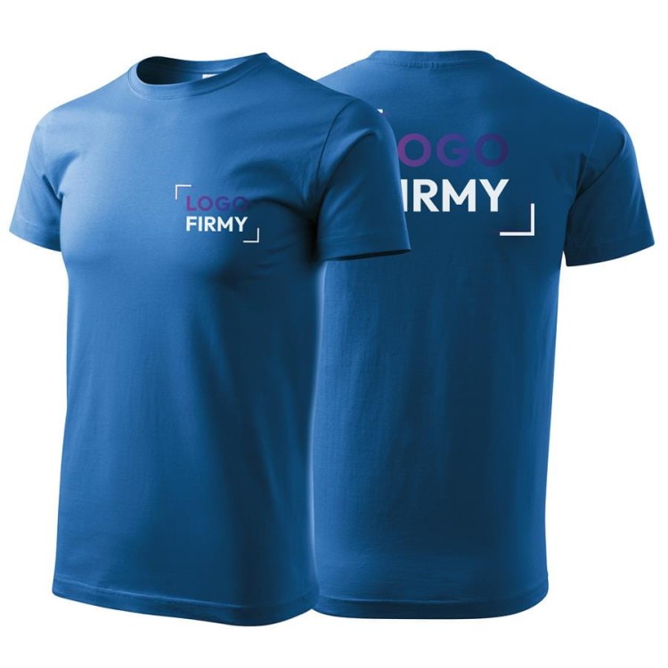 Koszulka lazurowa z krótkim rękawem z logo na sercu i plecach męska z nadrukiem logo firmy 160g BASIC129 kolor 14 koszulka krótki rękaw.jpg
