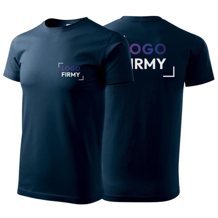 Koszulka granatowa z krótkim rękawem z logo na sercu i plecach męska z nadrukiem logo firmy 160g BASIC129 kolor 02 koszulka krótki rękaw.jpg