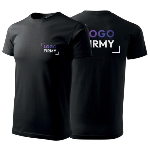 Koszulka czarna z krótkim rękawem z logo na sercu i plecach męska z nadrukiem logo firmy 160g BASIC129 kolor 01 koszulka krótki rękaw.jpg