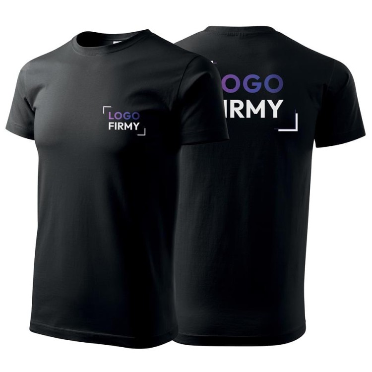 Koszulka czarna z krótkim rękawem z logo na sercu i plecach męska z nadrukiem logo firmy 160g BASIC129 kolor 01 koszulka krótki rękaw.jpg