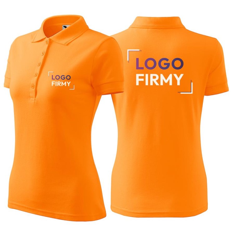 Koszulka mandarynkowa polo z logo na sercu i plecach damska z nadrukiem logo firmy 200g 210 kolor A2 koszulka polo.jpg